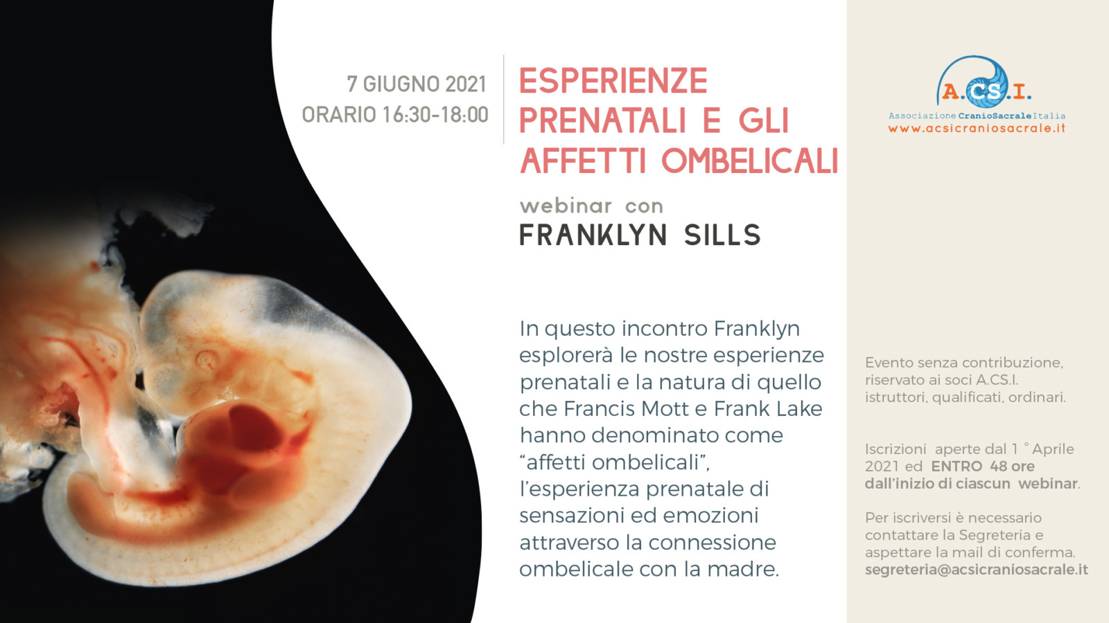 3 webinar di Biodinamica Craniosacrale con Franklyn Sills:  Esperienze prenatali  e gli affetti ombelicali
